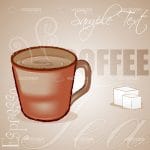 Hot coffee on text template background